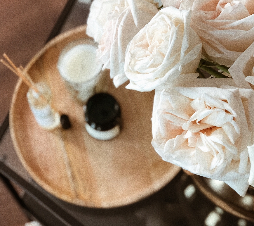 Roses, scented candles and essential oils